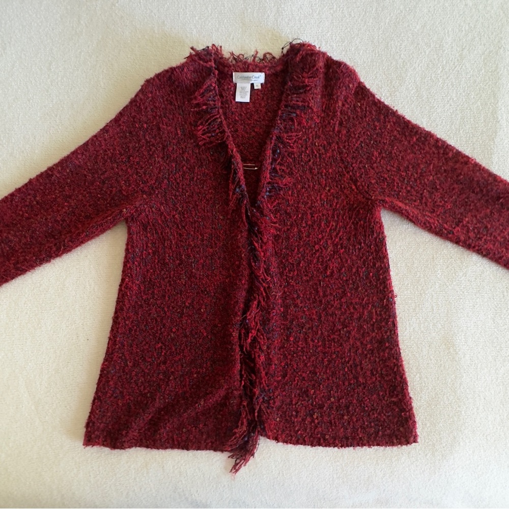 coldwater creek ★ vintage red speckled sweater with multi-color fringe